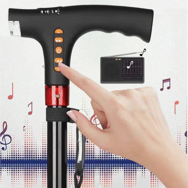Walking Stick Adjustable Collapsible Aluminum Built-In LED & Radio