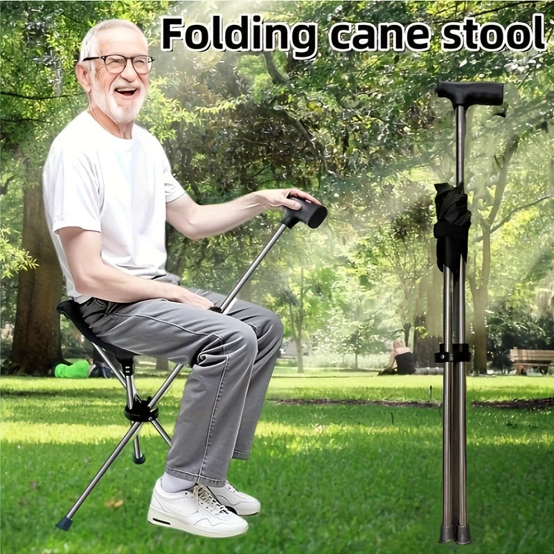 Walking Stick With Seat Foldable Stainless Steel Tripod