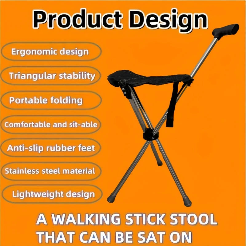 Walking Stick With Seat Foldable Stainless Steel Tripod