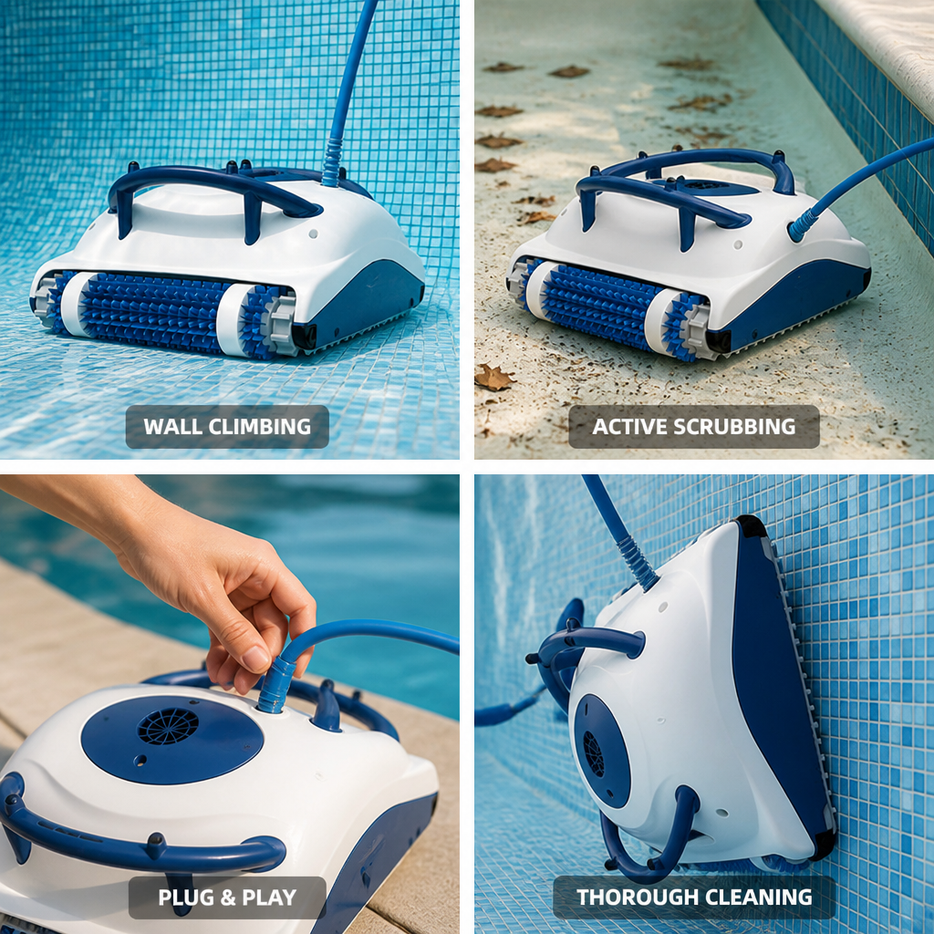 Wall-Climbing Active Scrubbing Robotic Pool Cleaner (Up to 26 ft)