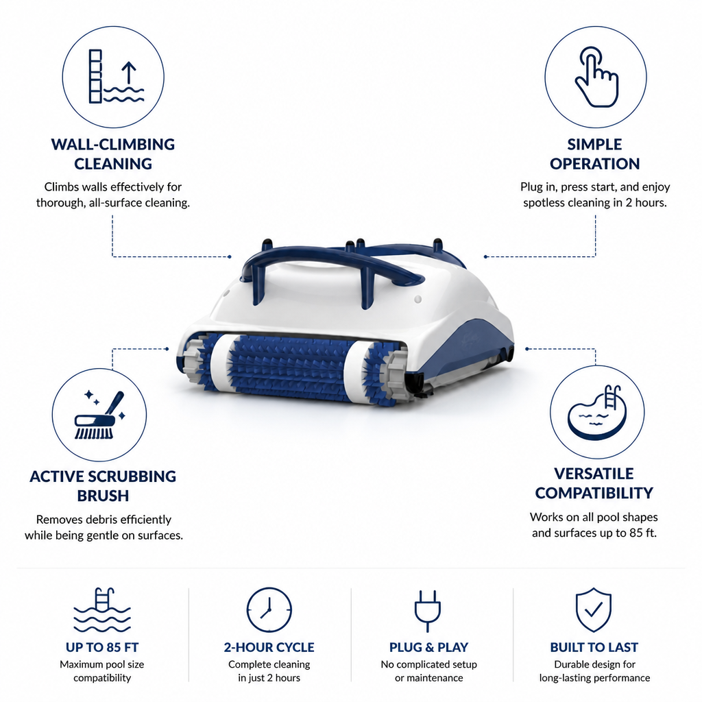 Wall-Climbing Active Scrubbing Robotic Pool Cleaner (Up to 26 ft)