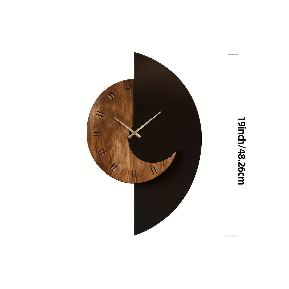 Wall Clock Half-Moon Timber Silent Quartz
