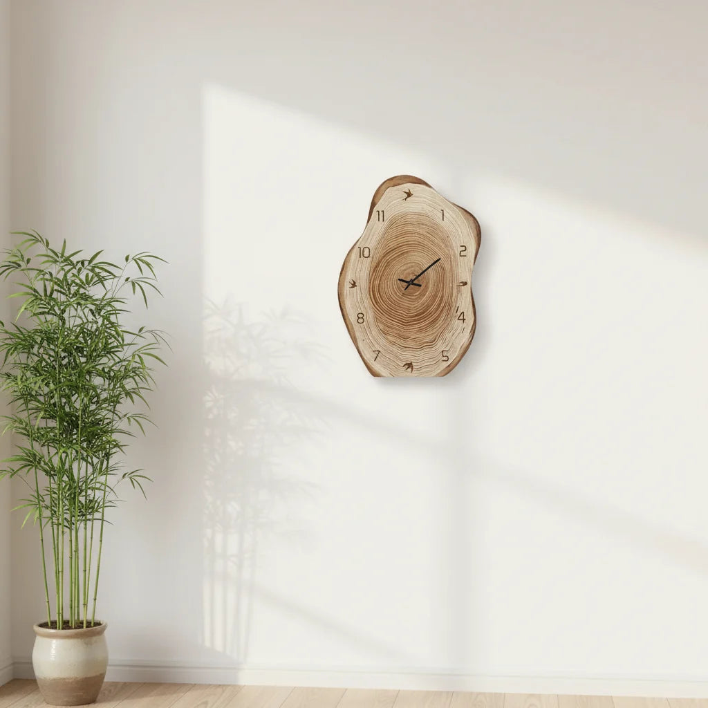 Wall Clock Irregular Ring Design Silent Movement Wood-Inspired Pattern
