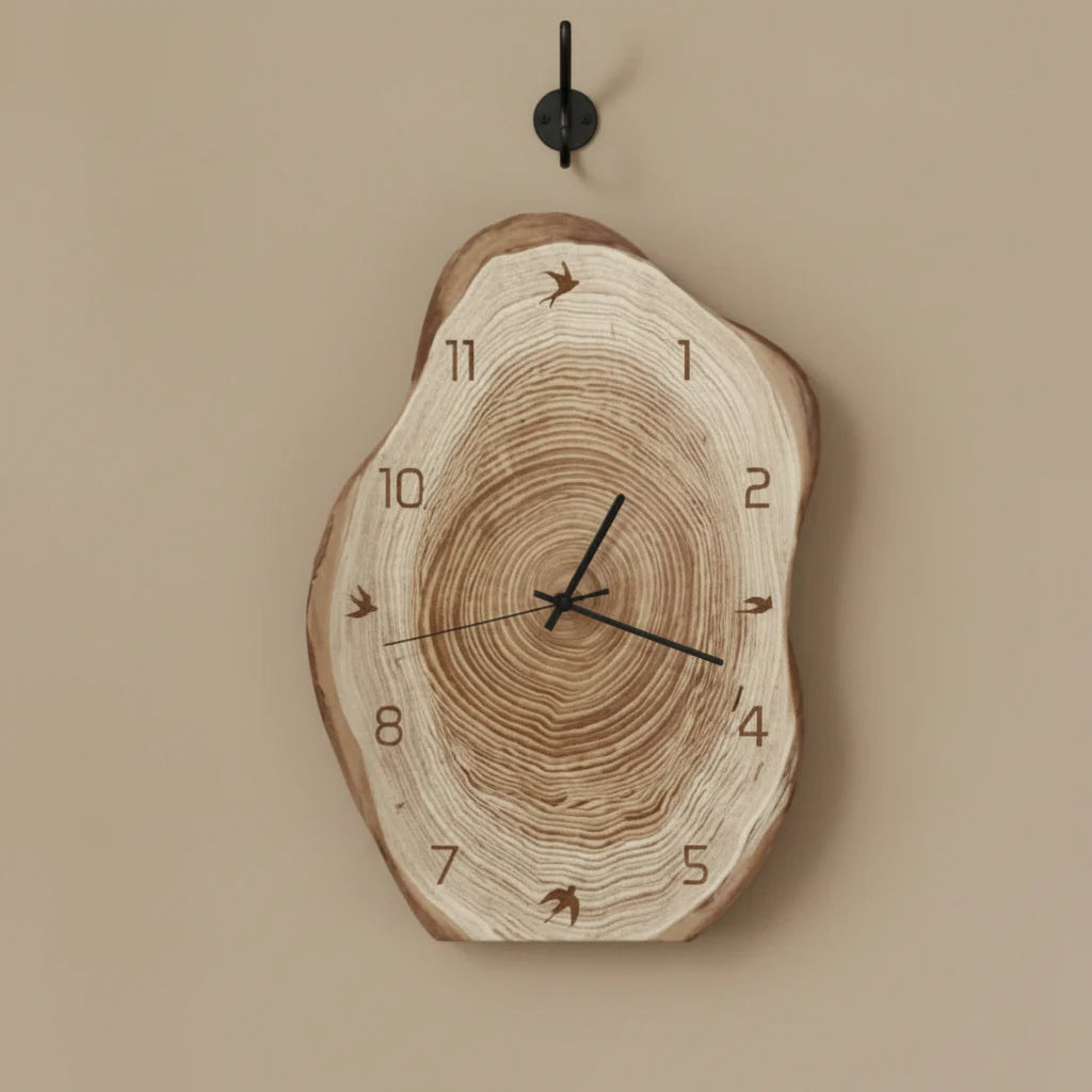 Wall Clock Irregular Ring Design Silent Movement Wood-Inspired Pattern