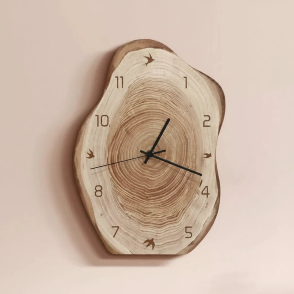 Wall Clock Irregular Ring Design Silent Movement Wood-Inspired Pattern