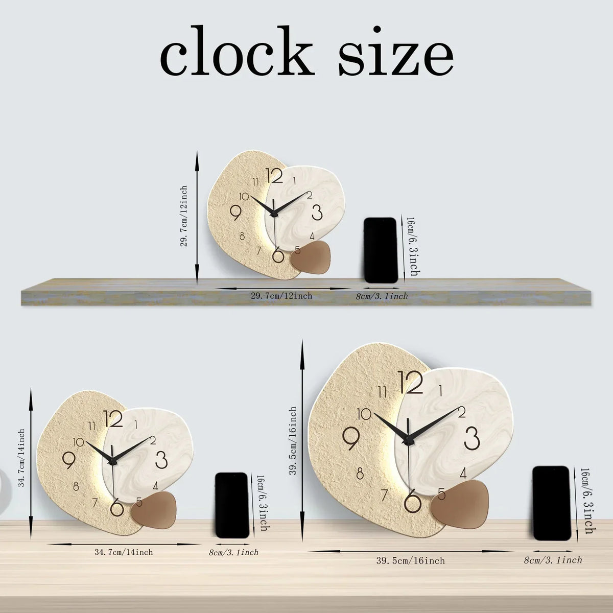 Wall Clock Matte Stone-Textured Face & Silent Sweep