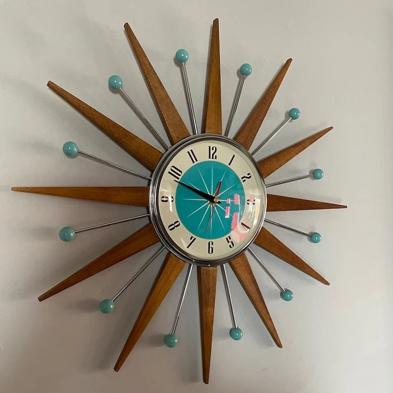 Wall Clock Mid-Century Sunburst Silent Movement