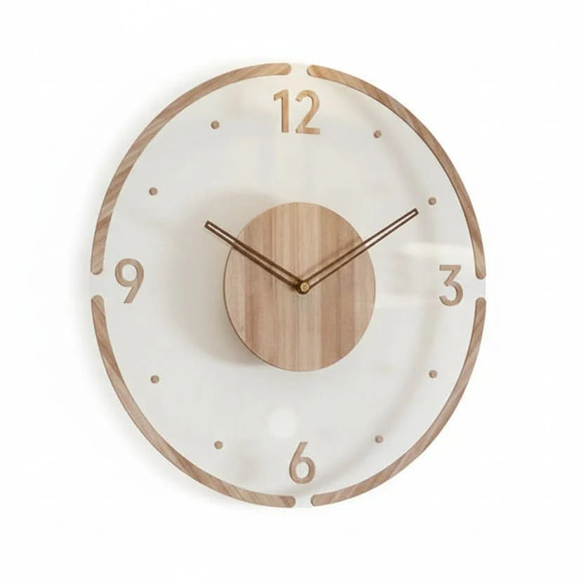 Wall Clock Natural Wood Silent Quartz Movement Clear Numbers