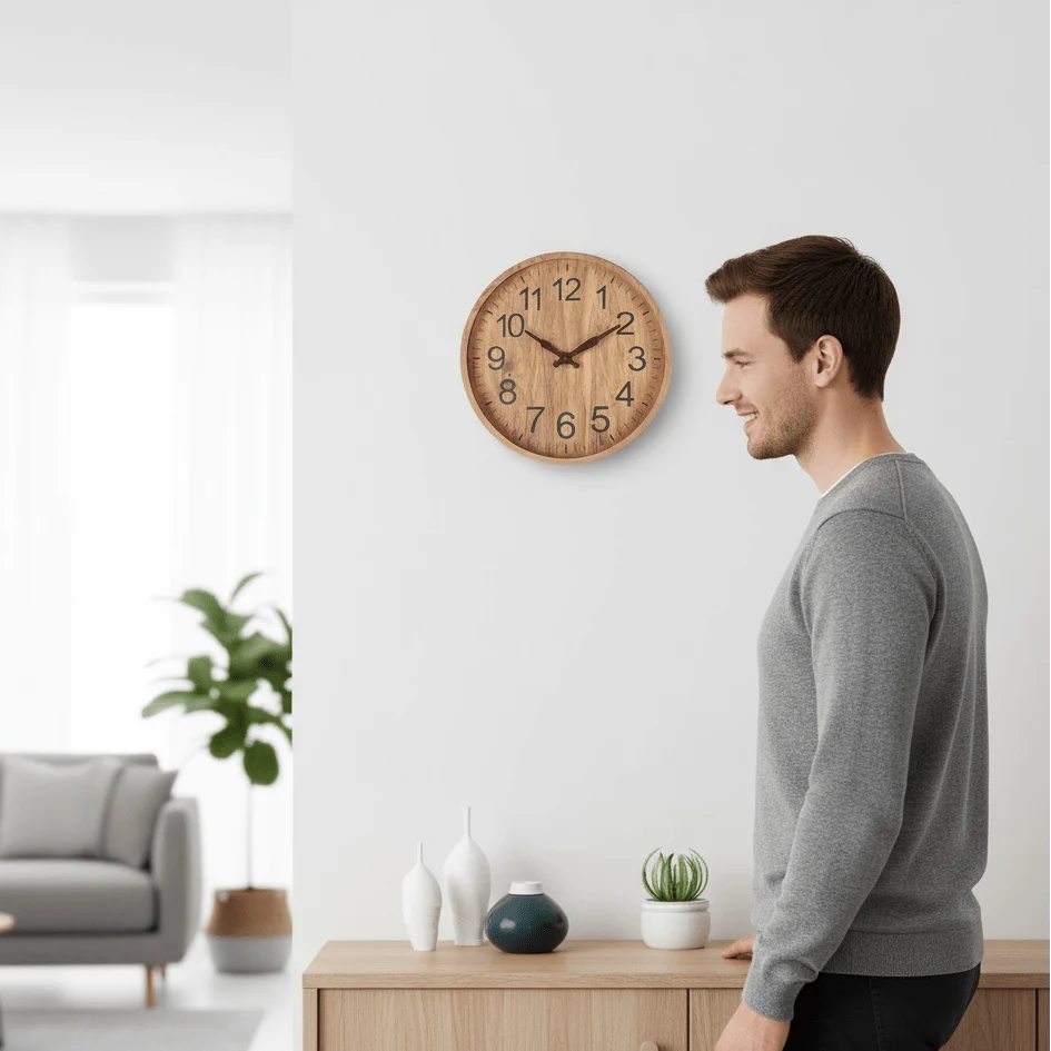 Wall Clock Silent Quartz Wood Finish 11.8-Inch