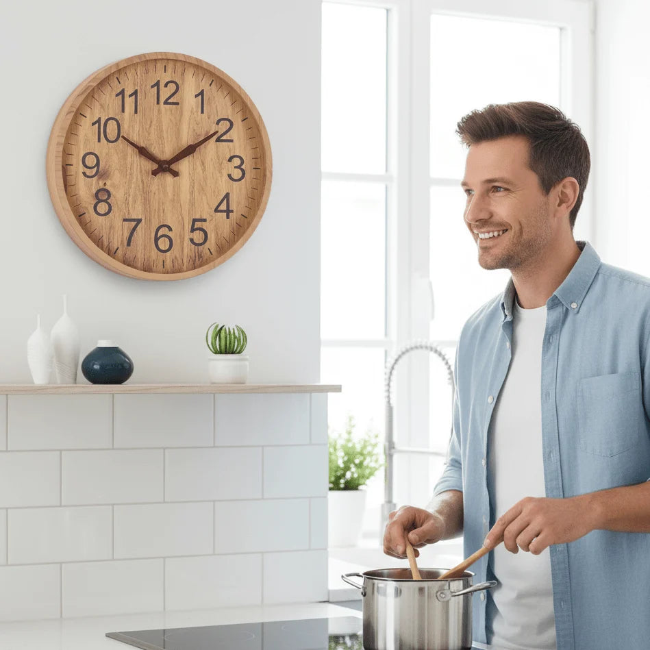 Wall Clock Silent Quartz Wood Finish 11.8-Inch