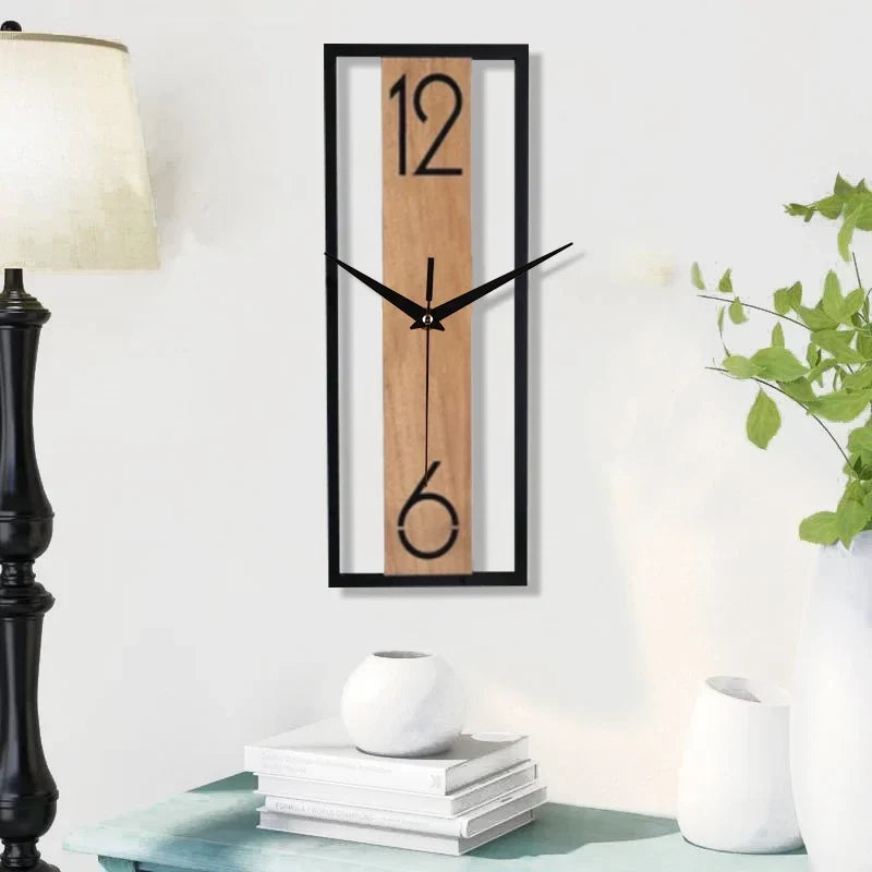 Wall Clock Slim Rectangular Wood Grain Silent Sweep
