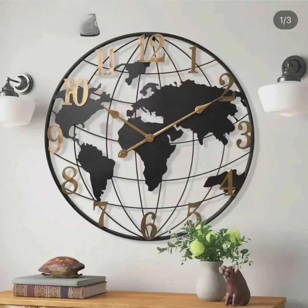 Wall Clock World Map Oversized 23.6 Inch