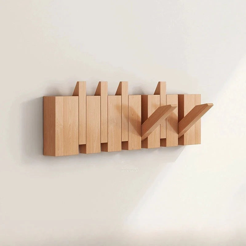Wall Hook Rack Fold-Flat Solid Timber 6 Hooks