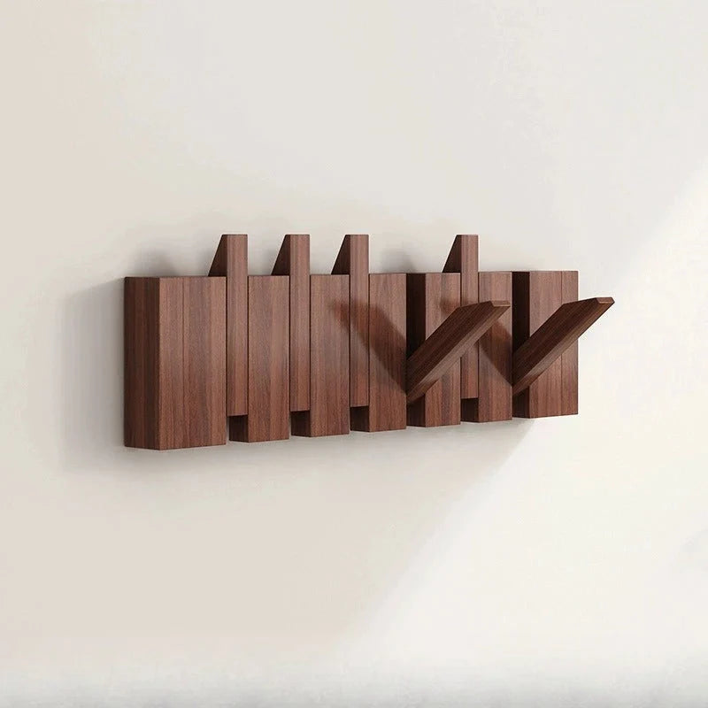 Wall Hook Rack Fold-Flat Solid Timber 6 Hooks