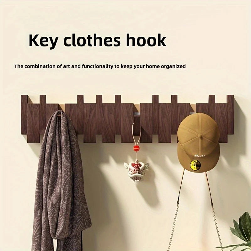 Wall Hook Rack Fold-Flat Solid Timber 6 Hooks