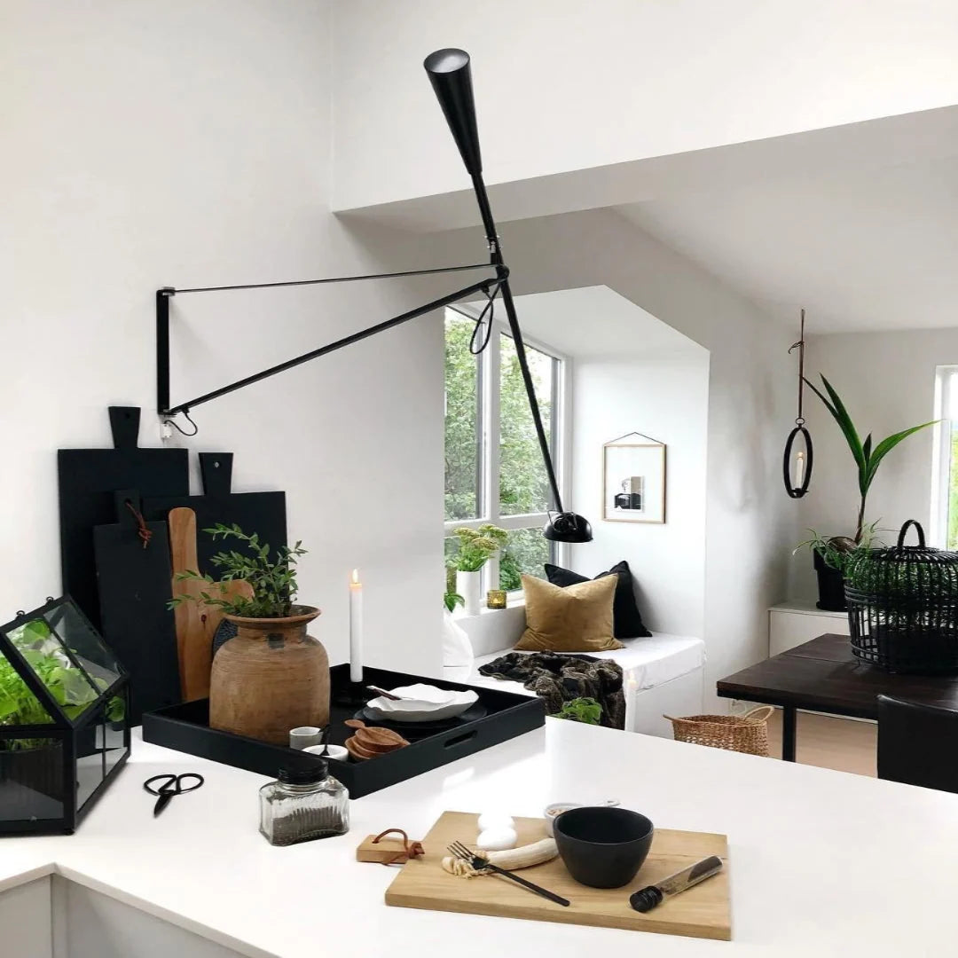 Wall Lamp Adjustable Swing Arm Cast Iron Counterweight