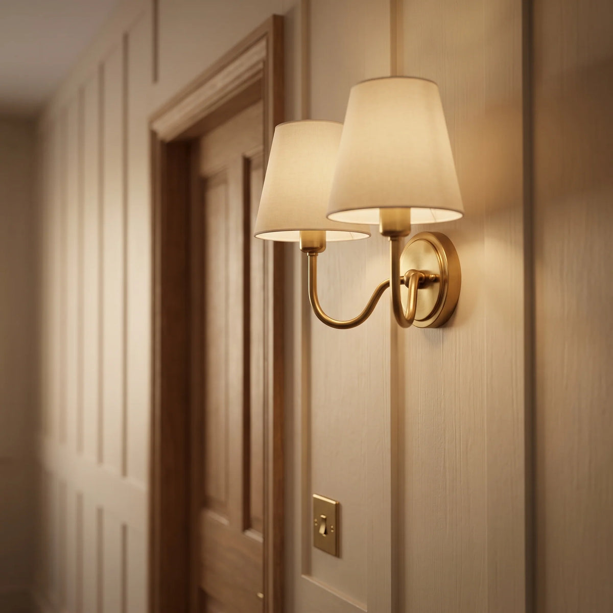 Wall Lamp Fabric Shade Dimmable Hardwired