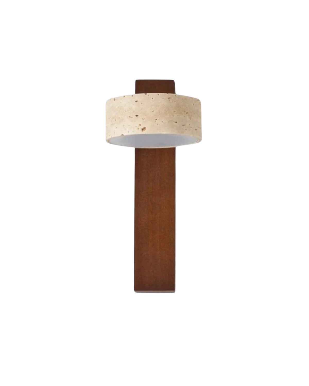 Wall Lamp Solid Travertine Shade & Timber Arm