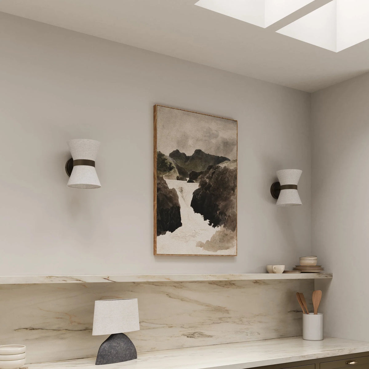 Wall Light Bronze Frame & Linen Shade Hardwired