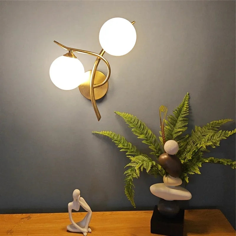 Wall Light Dual Opal Globes & Integrated LED