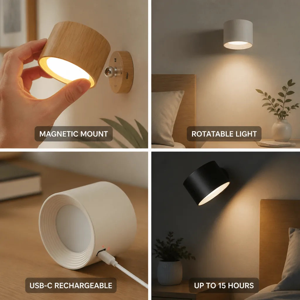 Wall Light USB-C Rechargeable Magnetic Mount 15-Hour Battery