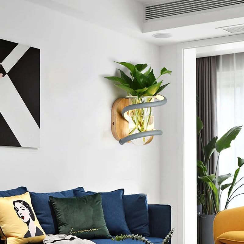 Wall Light Wooden LED With Glass Vase Holder