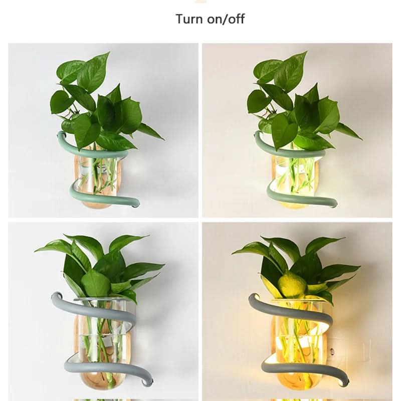 Wall Light Wooden LED With Glass Vase Holder