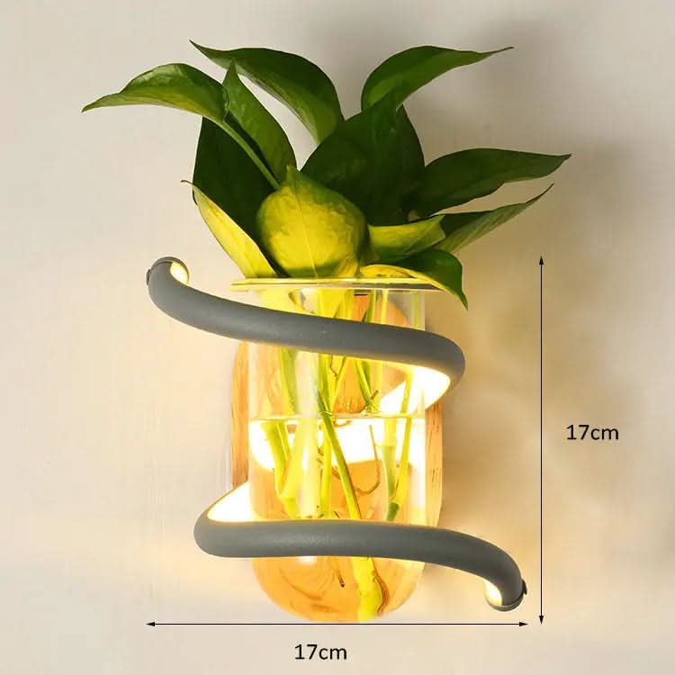 Wall Light Wooden LED With Glass Vase Holder
