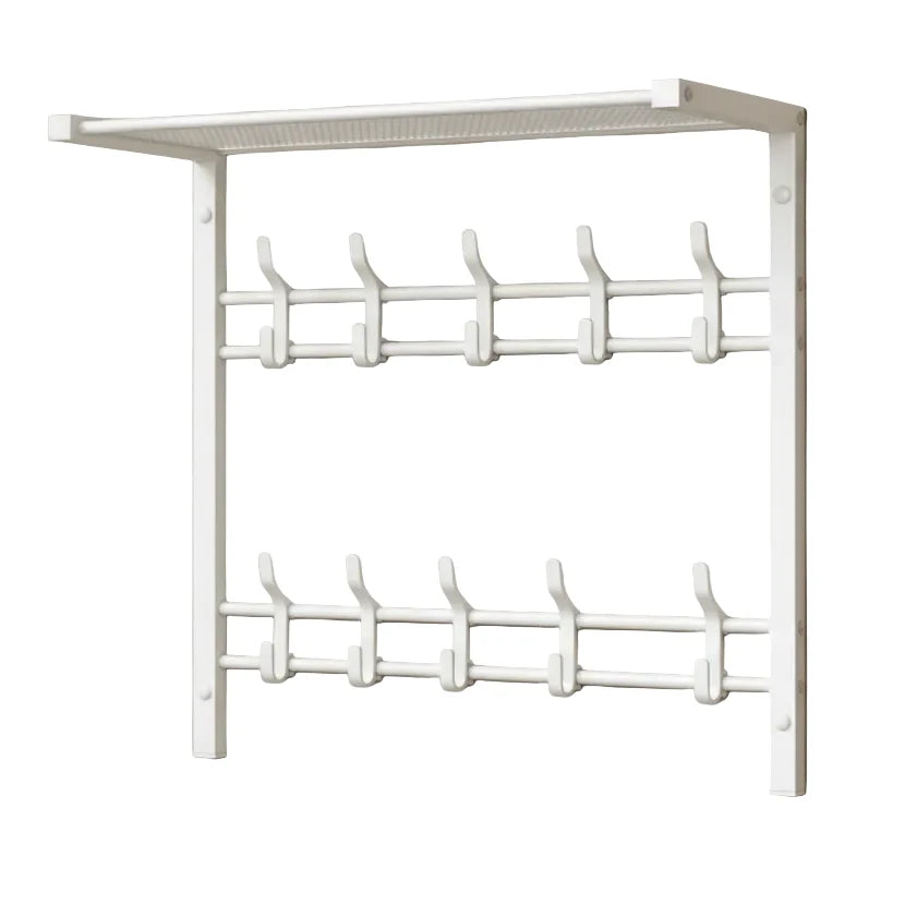 Wall-Mounted Coat Rack Shelf Adjustable Hooks Clothes Rail