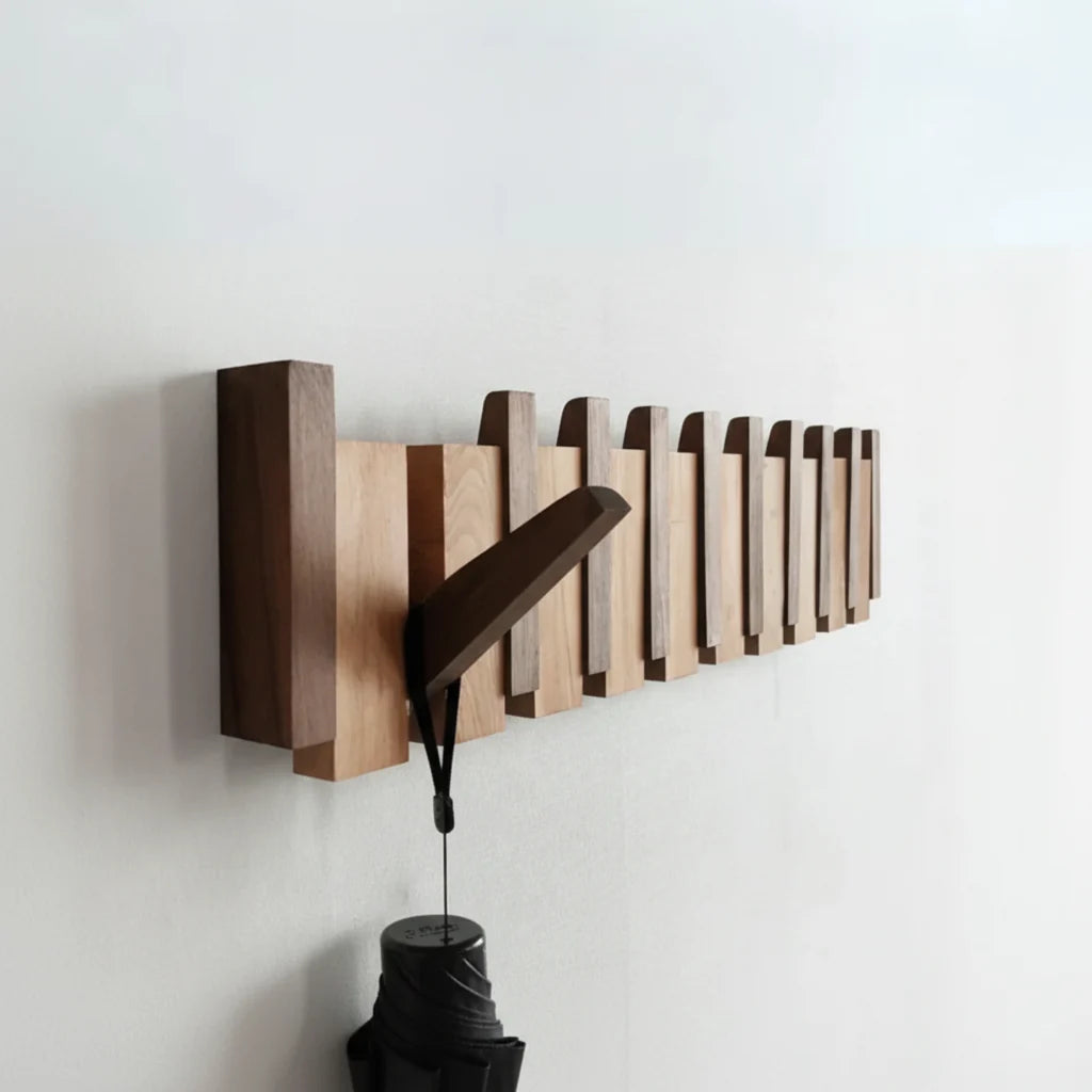 Wall-Mounted Coat Rack Solid Timber & Generously Spaced Hooks