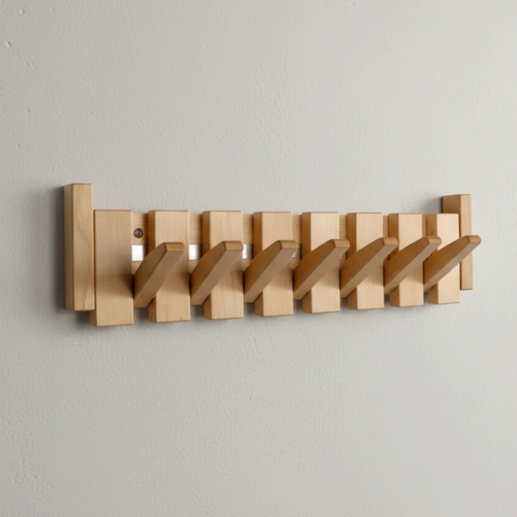 Wall-Mounted Coat Rack Solid Timber & Generously Spaced Hooks