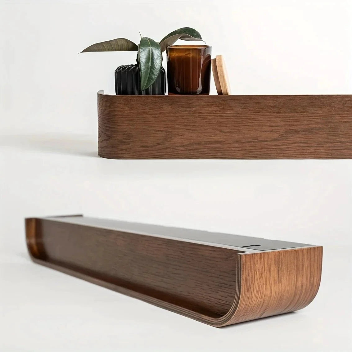 Wall-Mounted Coat Rack Solid Wood Shelf Concealed Hooks