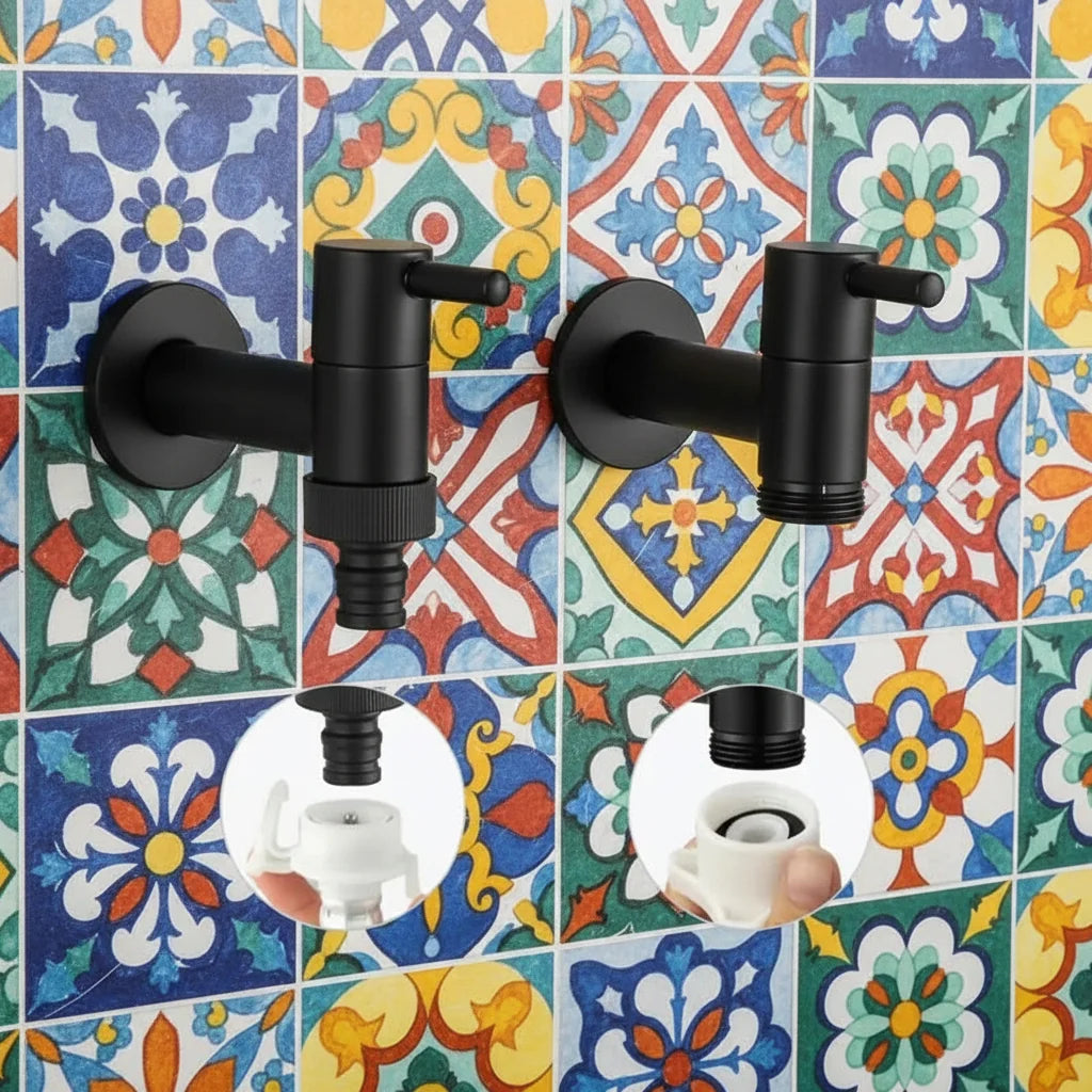Wall-Mounted Faucet Solid Brass Matte Black Space-Saving