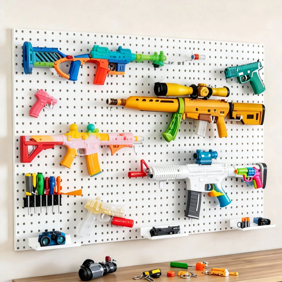 Wall-Mounted Pegboard Organizer Modular Grid 10 Hooks Included