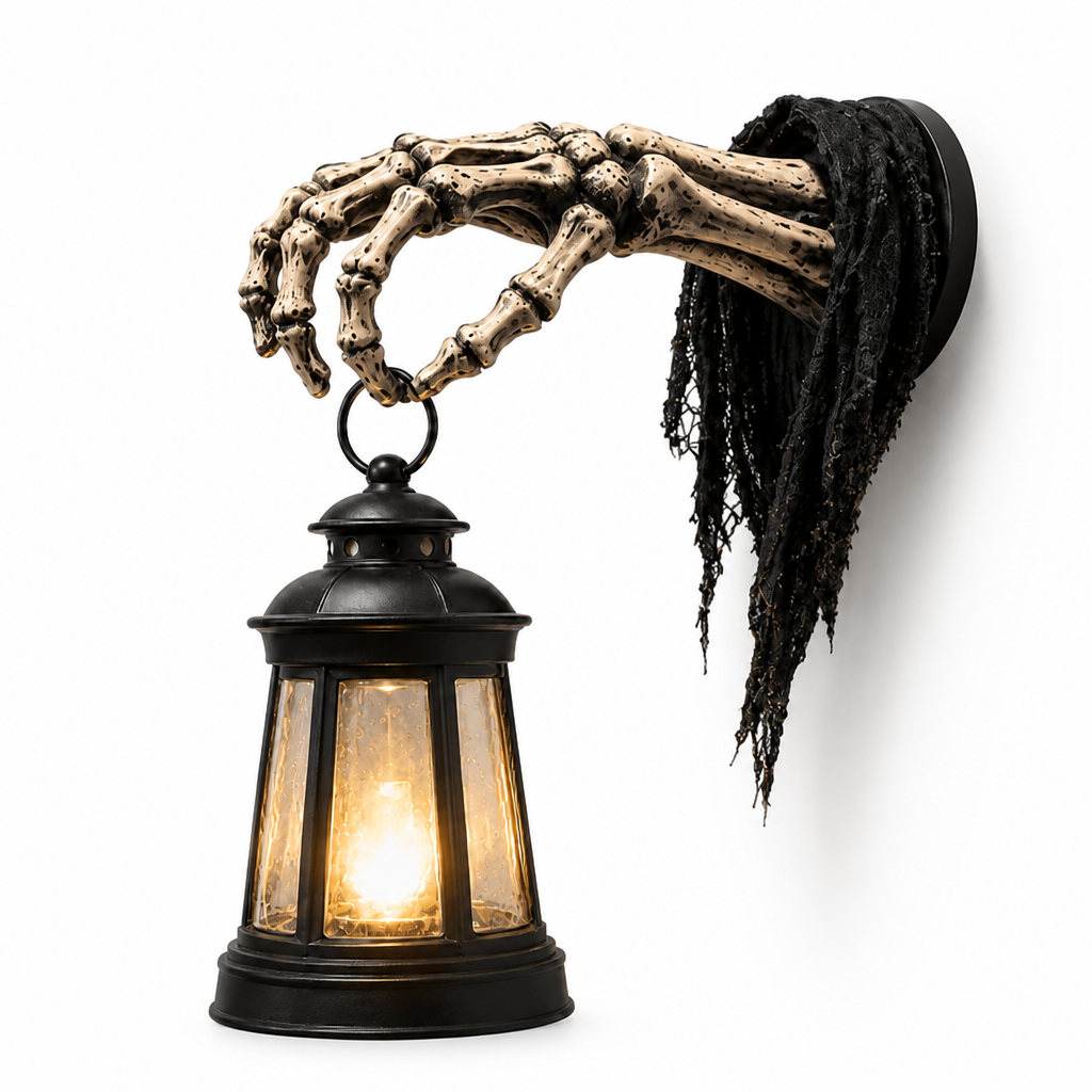 Wall-Mounted Resin Skeleton Hand Lantern Holder