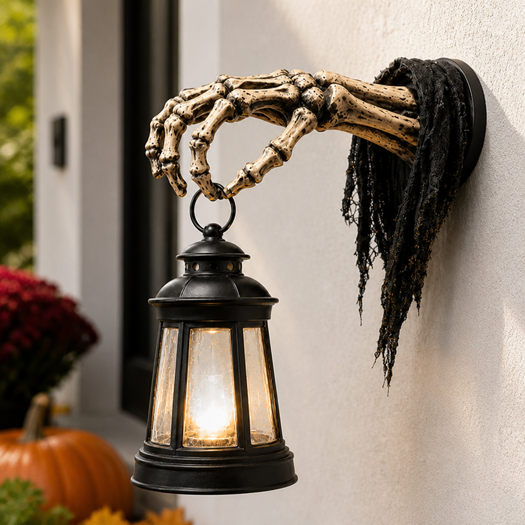 Wall-Mounted Resin Skeleton Hand Lantern Holder