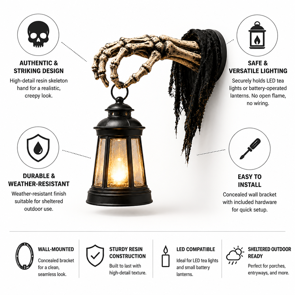 Wall-Mounted Resin Skeleton Hand Lantern Holder