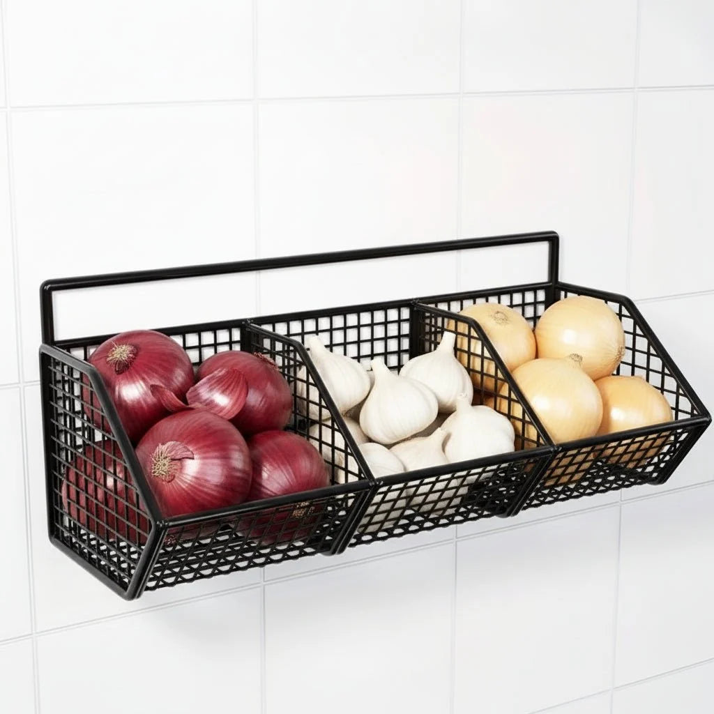 Wall-Mounted Storage Basket Stainless Steel Open Wire Space-Saving