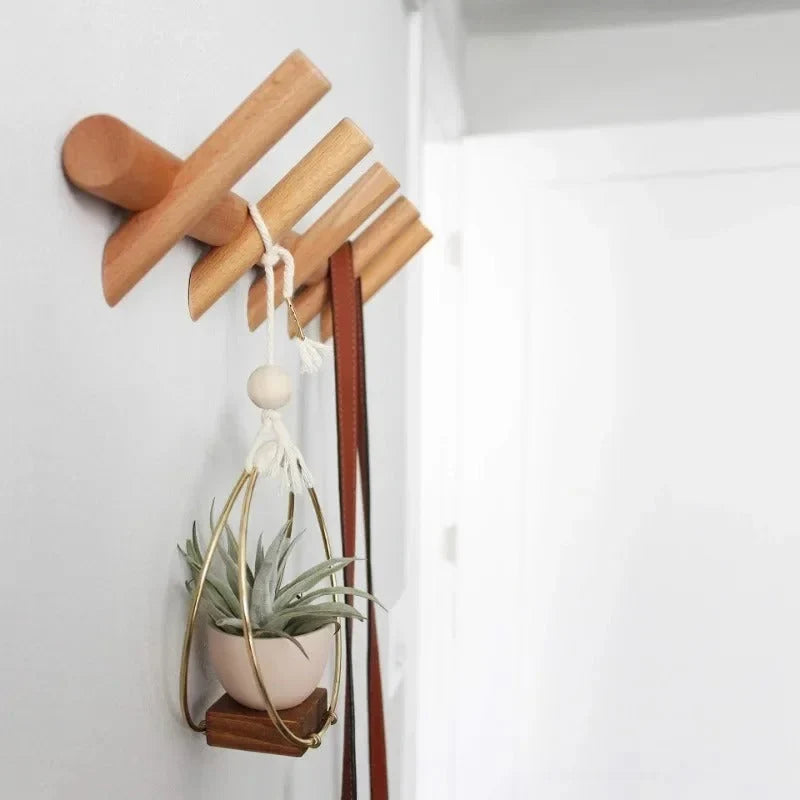 Wall Organiser Rack Solid Oak Shelf & Hooks