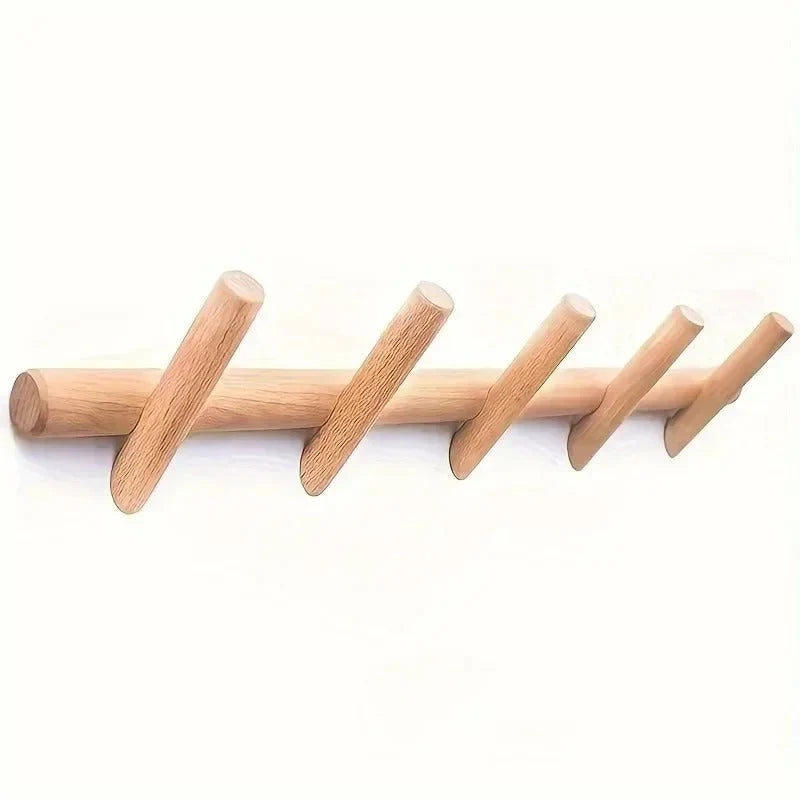 Wall Organiser Rack Solid Oak Shelf & Hooks
