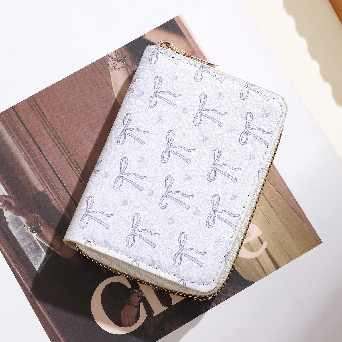 Wallet Bow Pattern Synthetic Leather Zip Closure Multiple Card Slots