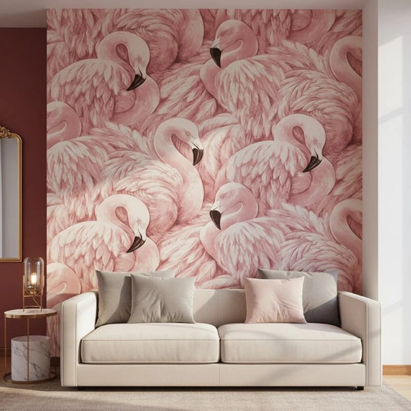 Wallpaper Pink Flamingo Vinyl Wipeable UV-Resistant Roll