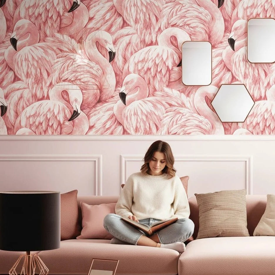 Wallpaper Pink Flamingo Vinyl Wipeable UV-Resistant Roll