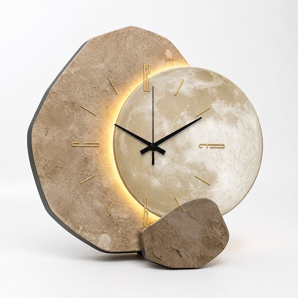 Warm Backlit Silent Quartz Moon Dial Wall Clock (USB-Powered)