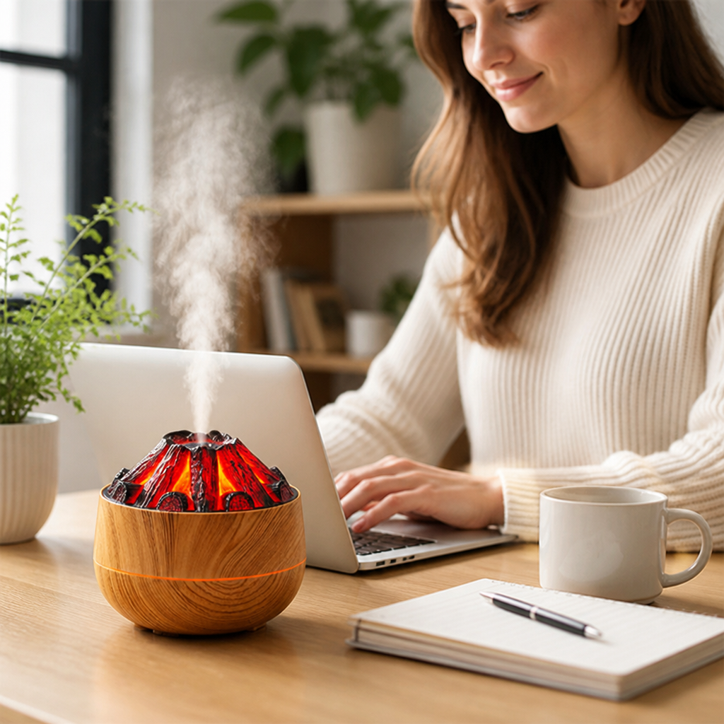 Warm Flame LED & Fine Mist USB-Powered Essential Oil Diffuser