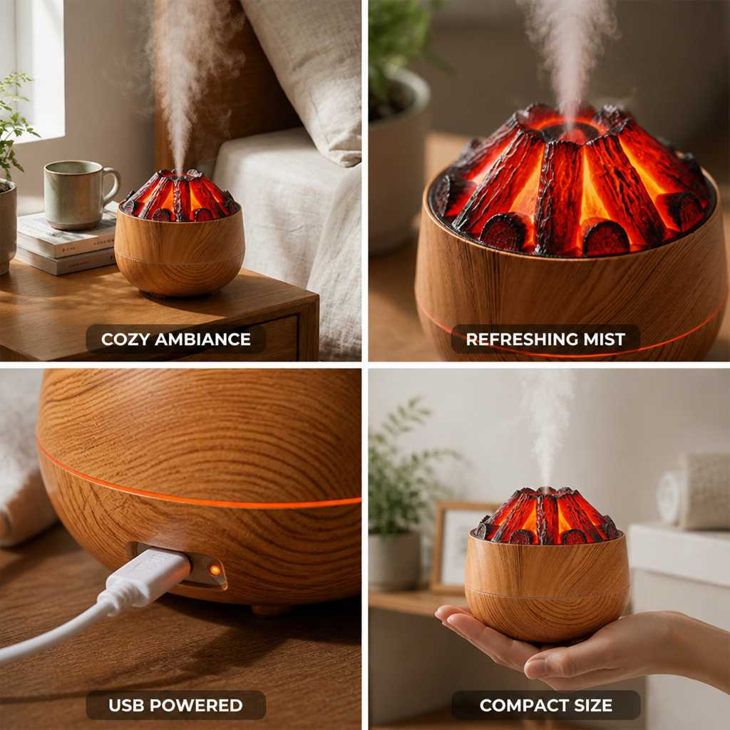 Warm Flame LED & Fine Mist USB-Powered Essential Oil Diffuser