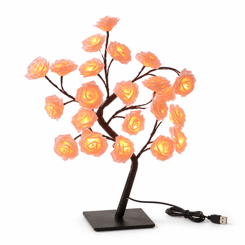 Warm LED Rose Tree Night Light (USB-Powered)