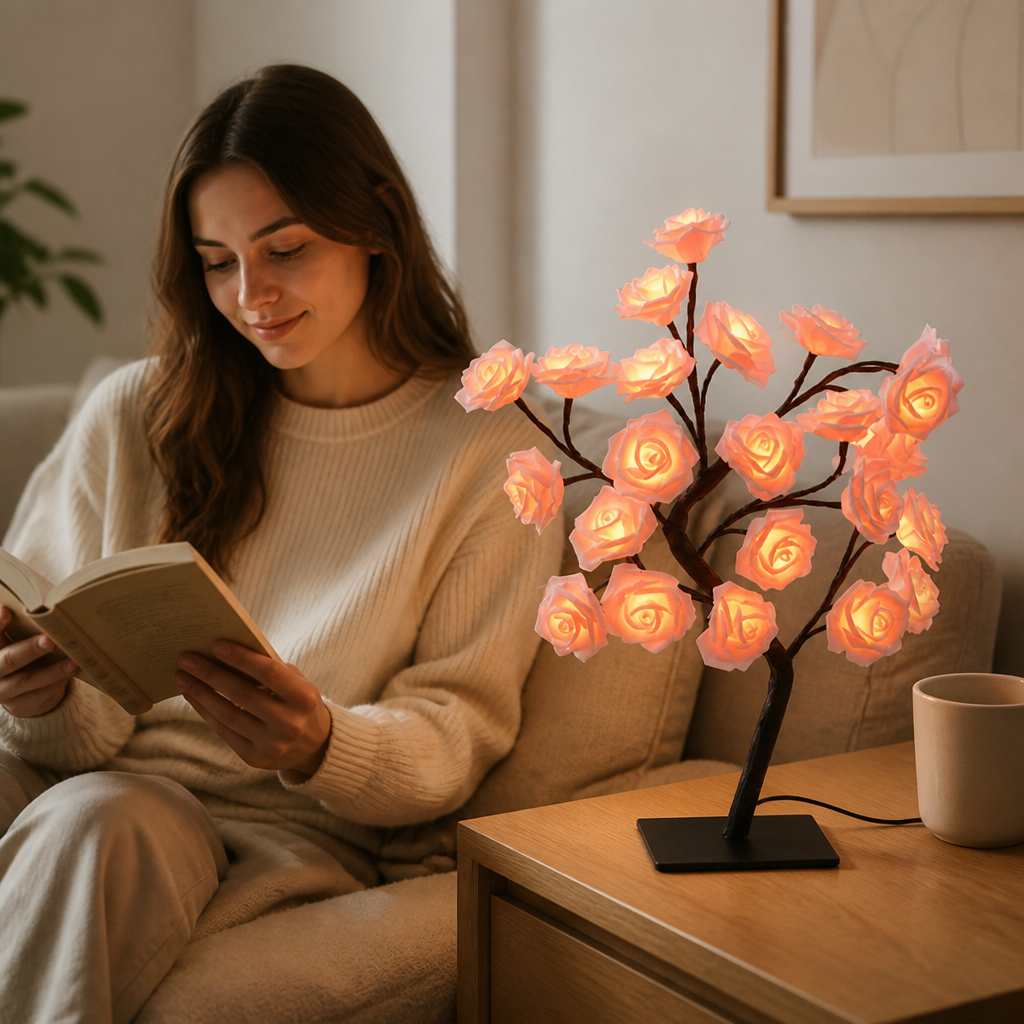 Warm LED Rose Tree Night Light (USB-Powered)