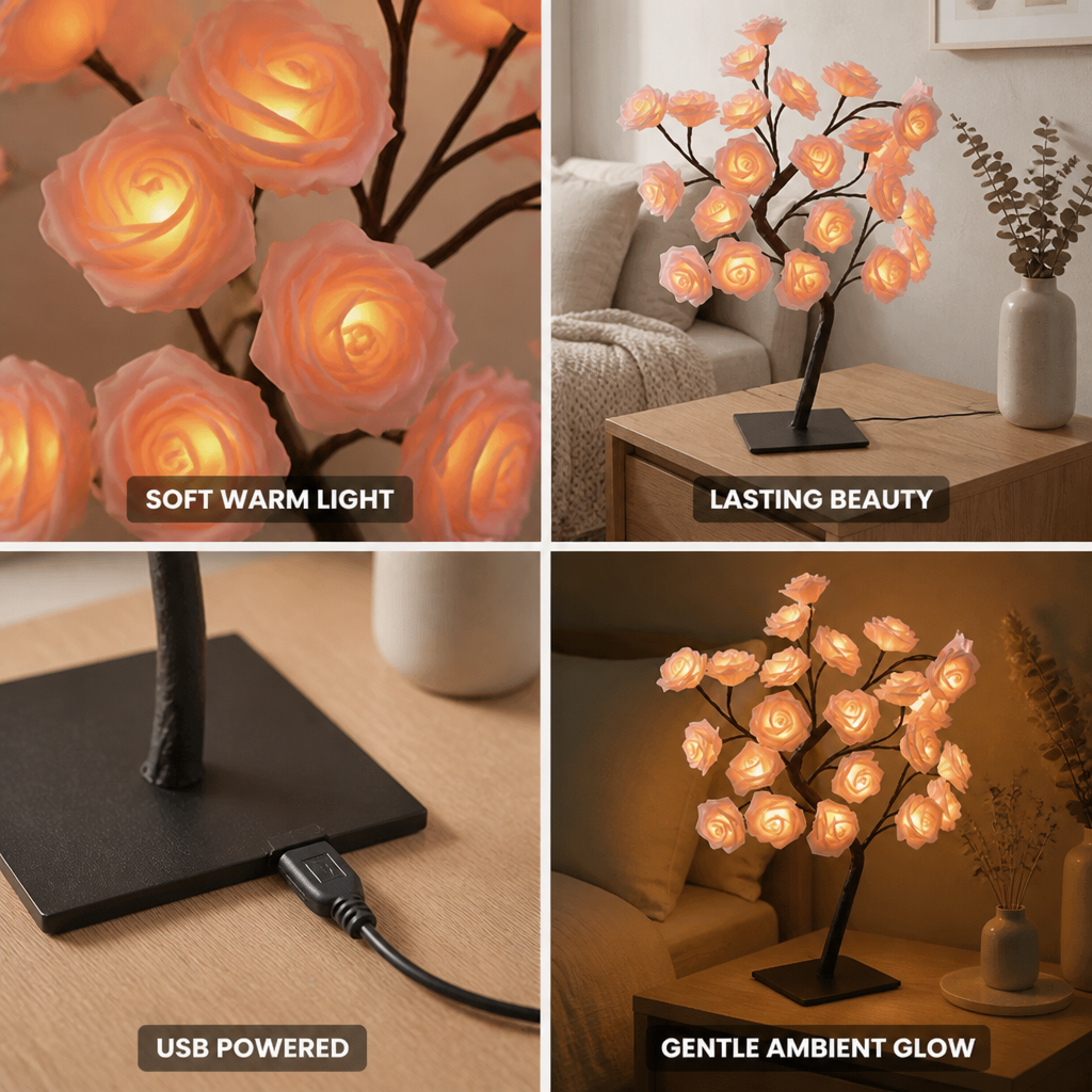 Warm LED Rose Tree Night Light (USB-Powered)