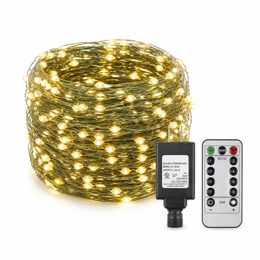Warm White Remote-Control LED String Lights (8 Modes, IP44)